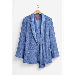 SOGIC Blue Brocade Jacket 16W Women Church Suit Blazer Metallic Paisley